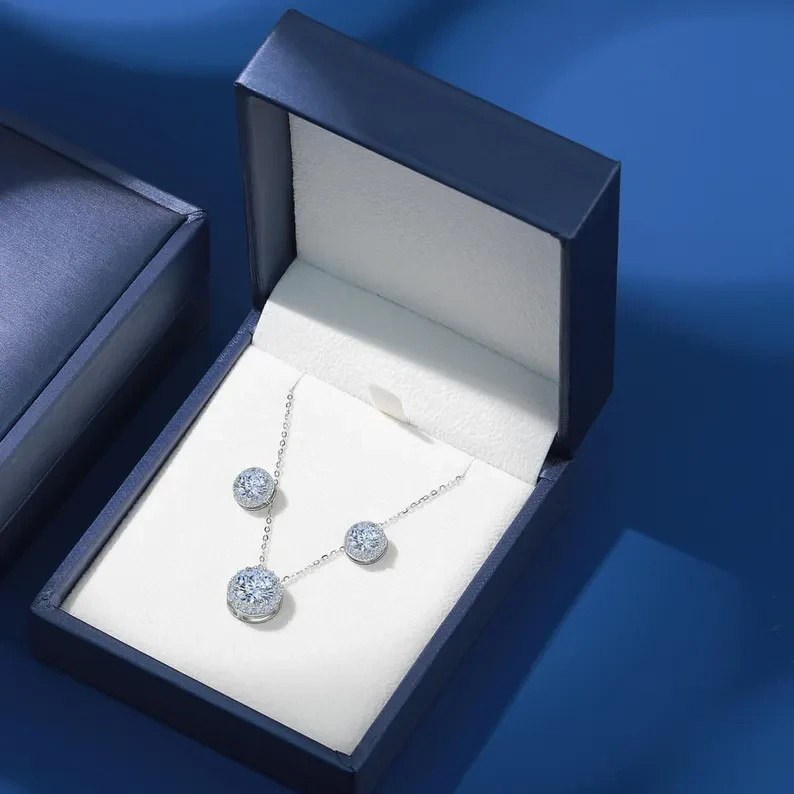 Ring Necklace & Earring Set 14K White Gold Plated Round T