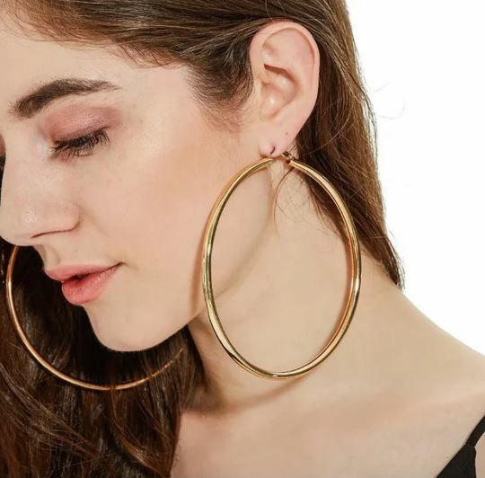 Gold Plated Exaggerated 110mm Hoop Earrings Large Hoops Tube Hoop Earrings Gift