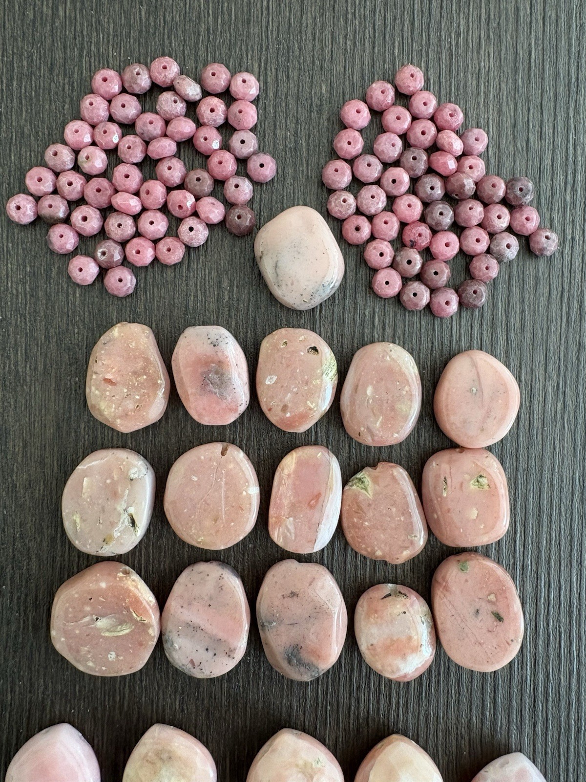 LOT of Mixed Pink Opal and Rhodonite Drops Roundelle Beads Stones Read Info