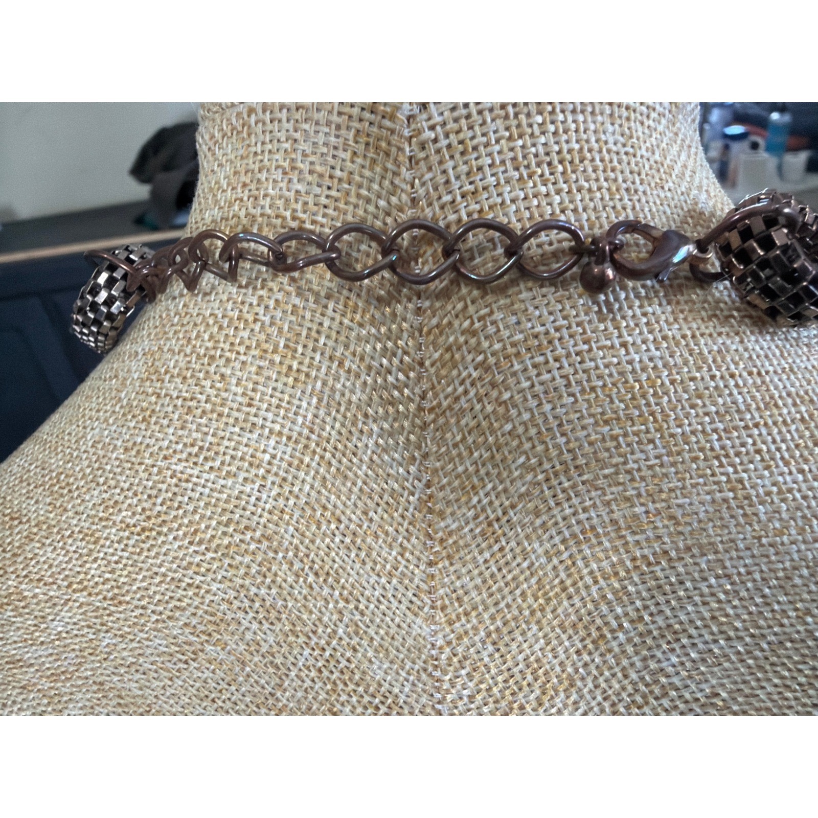 Gunmetal Mesh Double Strand Knotted Layered Statement Necklace Bronze Tone