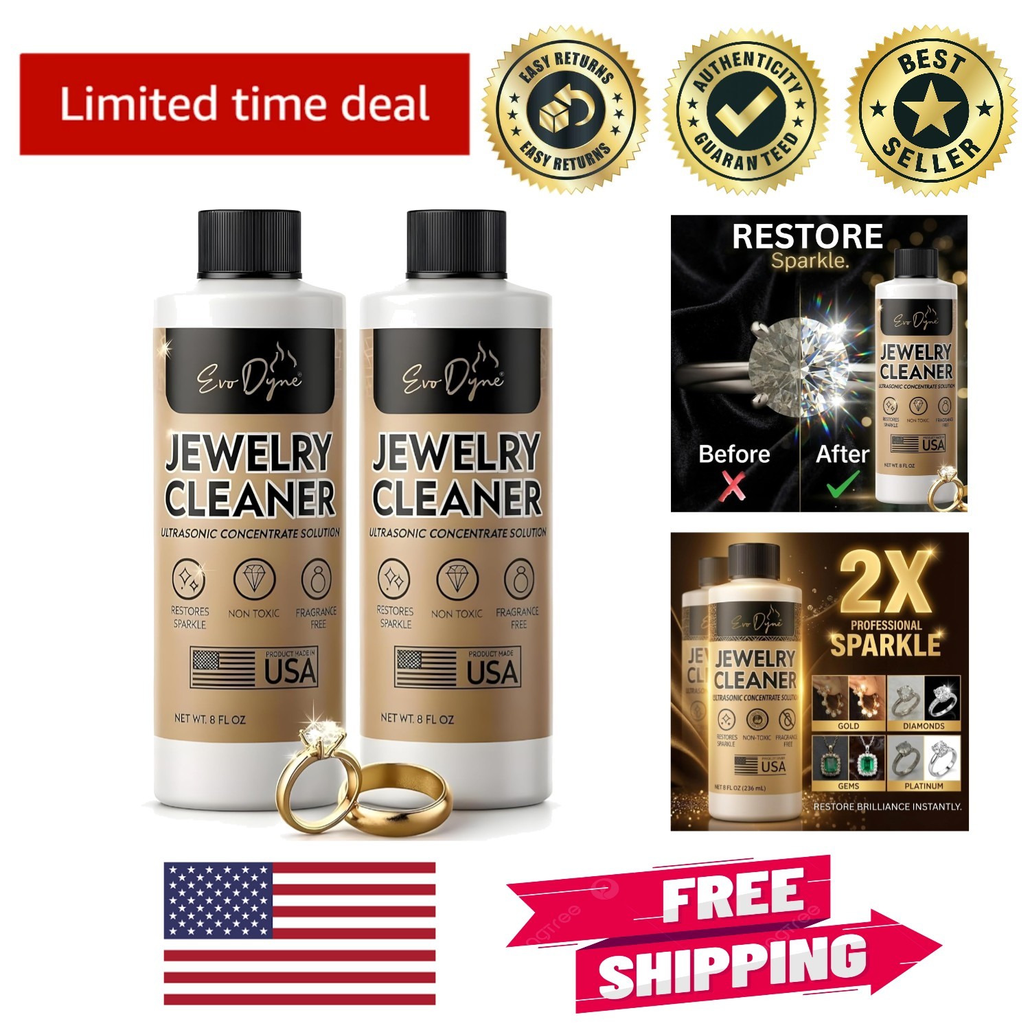 16oz Ultrasonic Jewelry Cleaner – Unscented Concentrated Solution for Brilliance