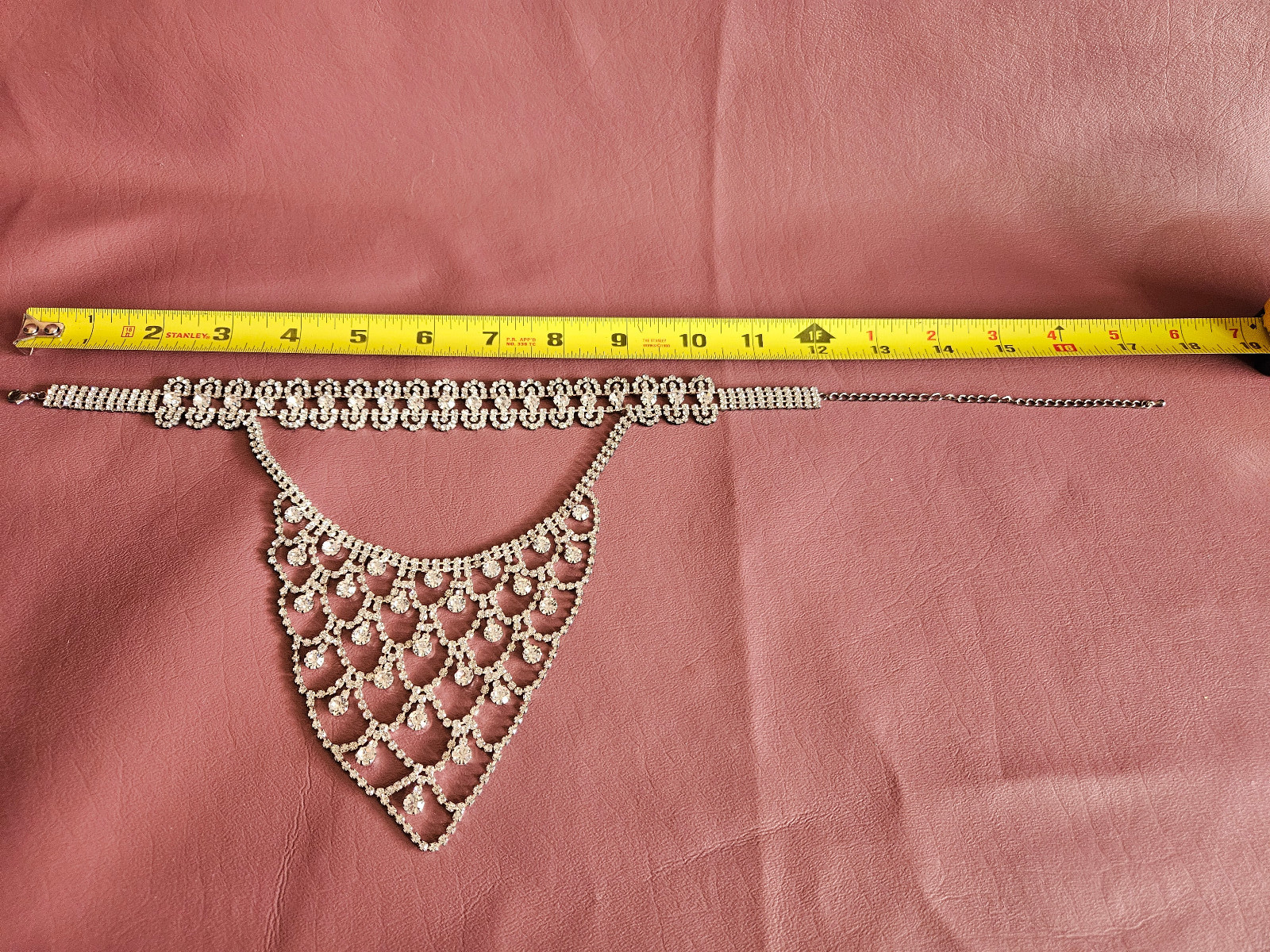 Vintage 40’s Bridal Prom Evening Bib Drop Clear Rhinestones Necklace 17 1/2″