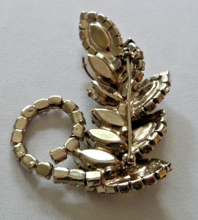VTG Rhinestone Leaf Brooch 2 1/2 inches long “SEE DESCRIPTION”