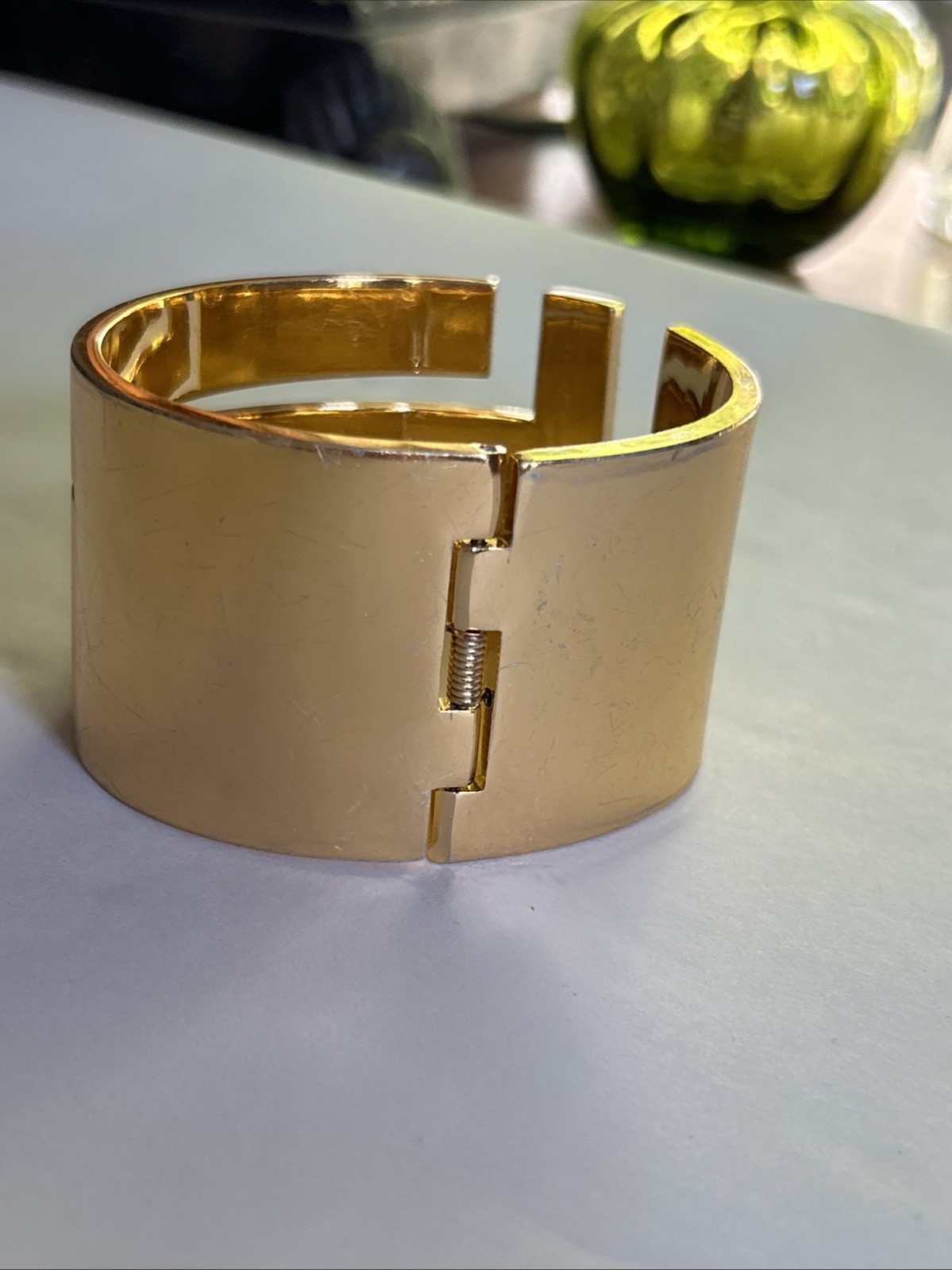 Vintage 70’s Lanvin Paris Signed Gold Plated Wide Clamp Statement Bracelet
