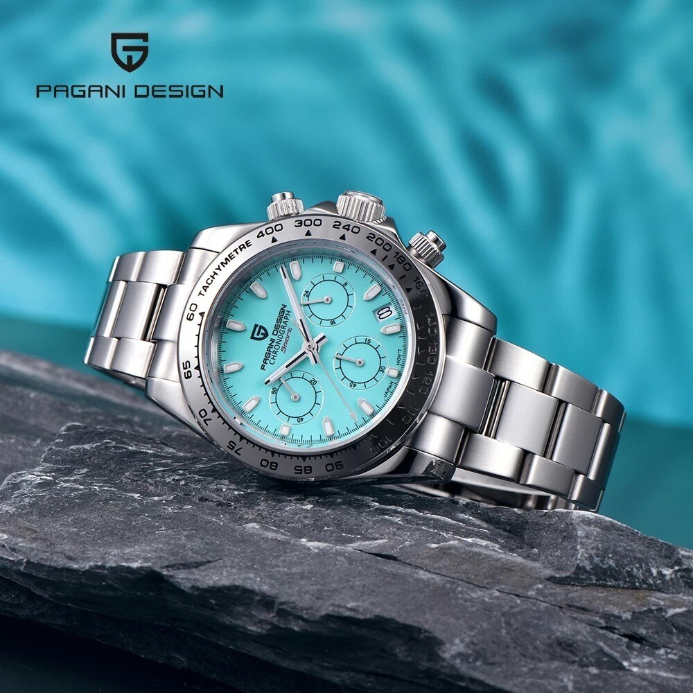 PAGANI DESIGN Mens VK63 Quartz Watch Sapphire Glass Steel Band Date Chronograph