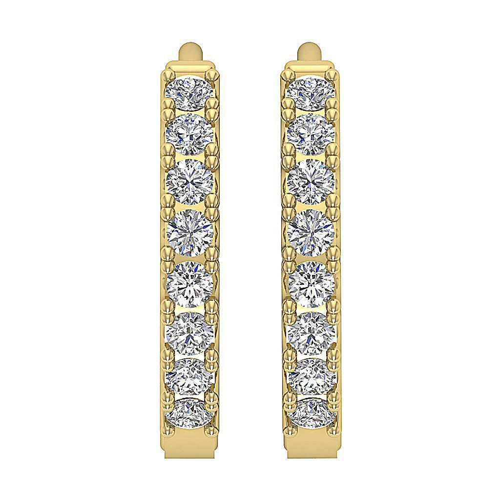 In Outside I1 G 0.55 Ct Genuine Diamond Hoop Earrings 14K Solid Gold 0.60 Inch