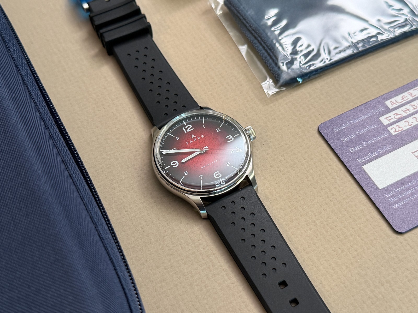 Farer Alert 39mm Red Dial Automatic Swiss G101 Complete Set