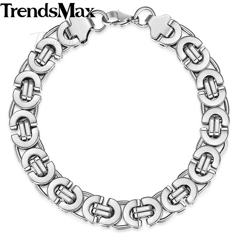11mm Men’s Flat Byzantine Chain Necklace Bracelet Set Stainless Steel Chain