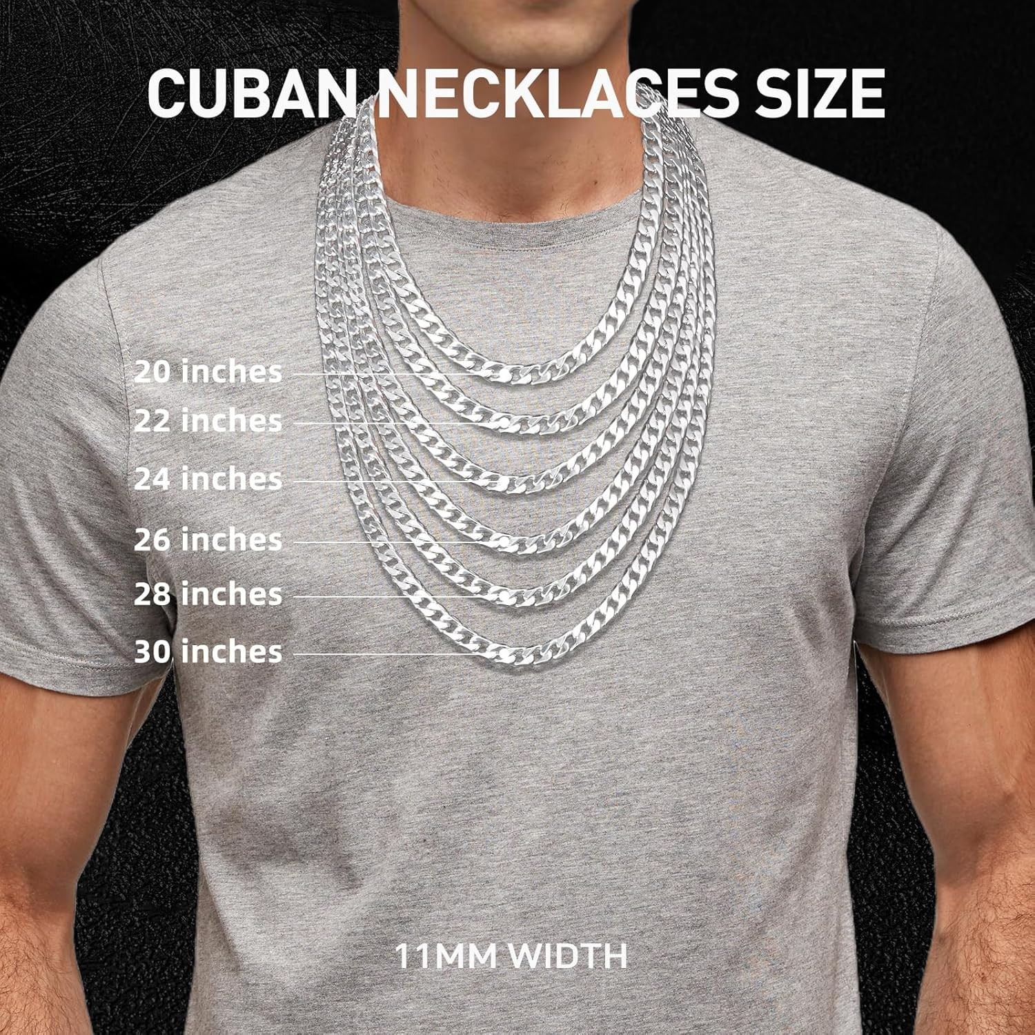 Cadena cubana 11MM para hombres acero inoxidable 316L y plata 925 20 30