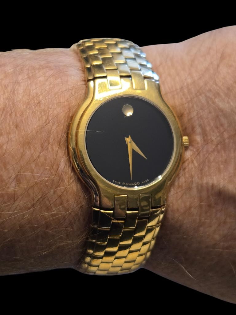 Movado Museum Men’s Gold Tone Quartz Watch Model 87 G2 1891 Black Di (MP1048969)