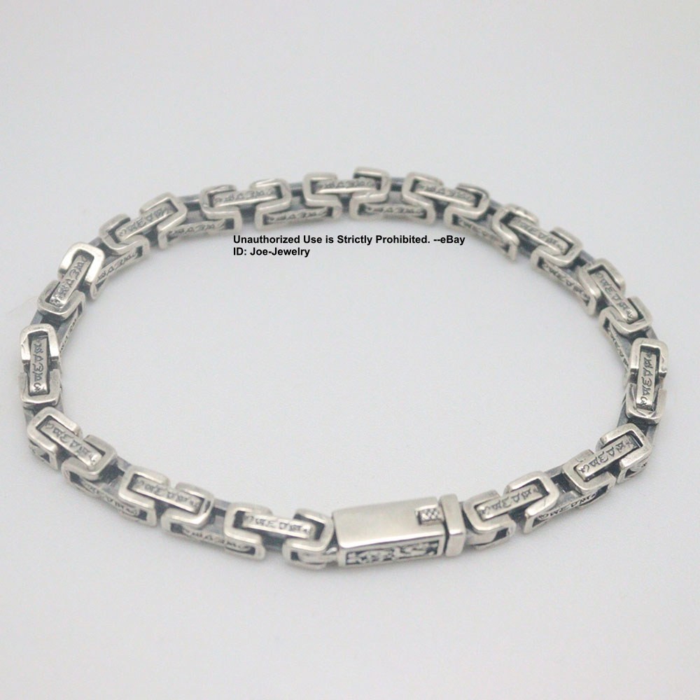 Real 925 Sterling Silver Men’s Bracelet Sutra Link Chain Dragon Clasp 8.26inch