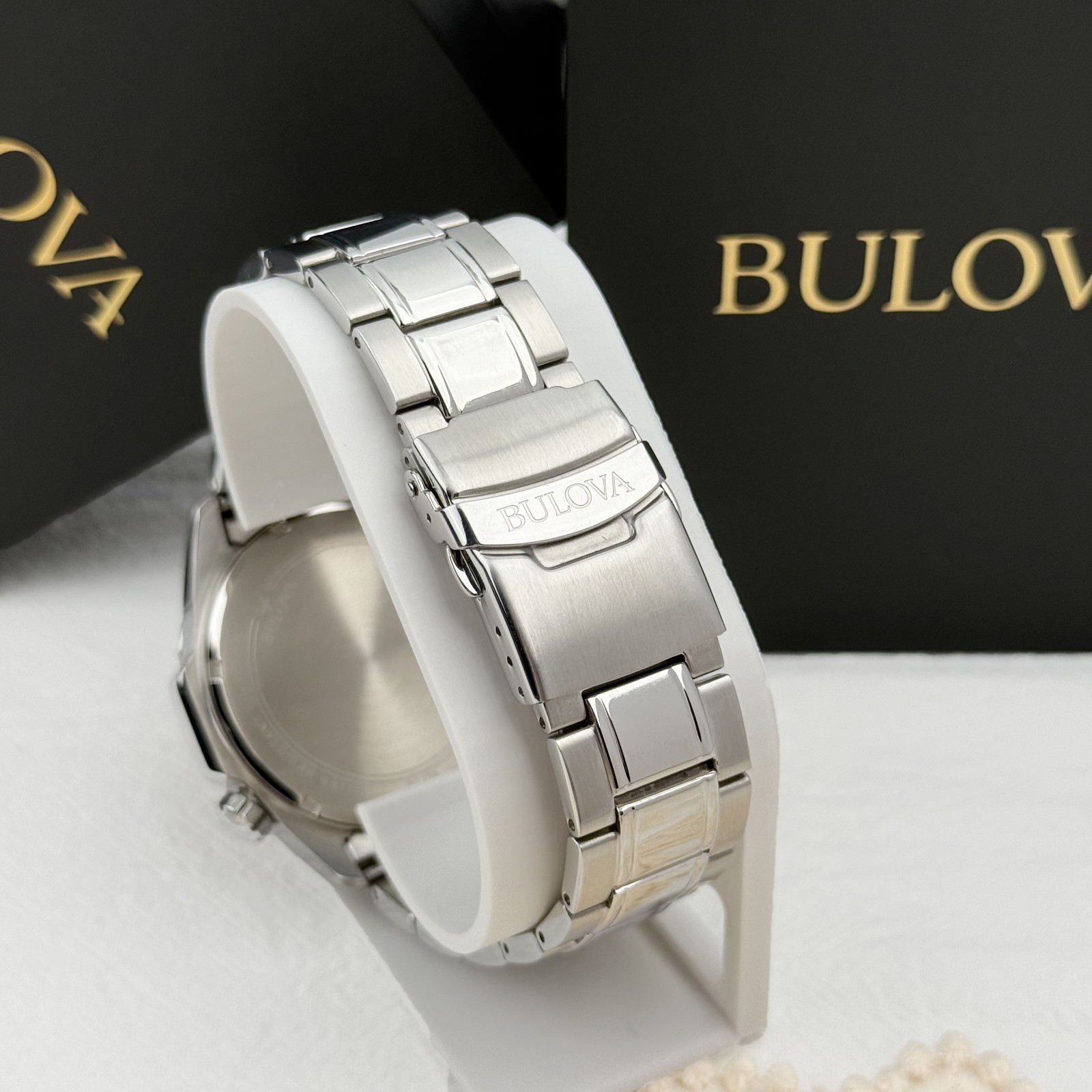 Bulova Marine Star Chronograph White Dial Stainless Men’s Quartz Watch 96B255
