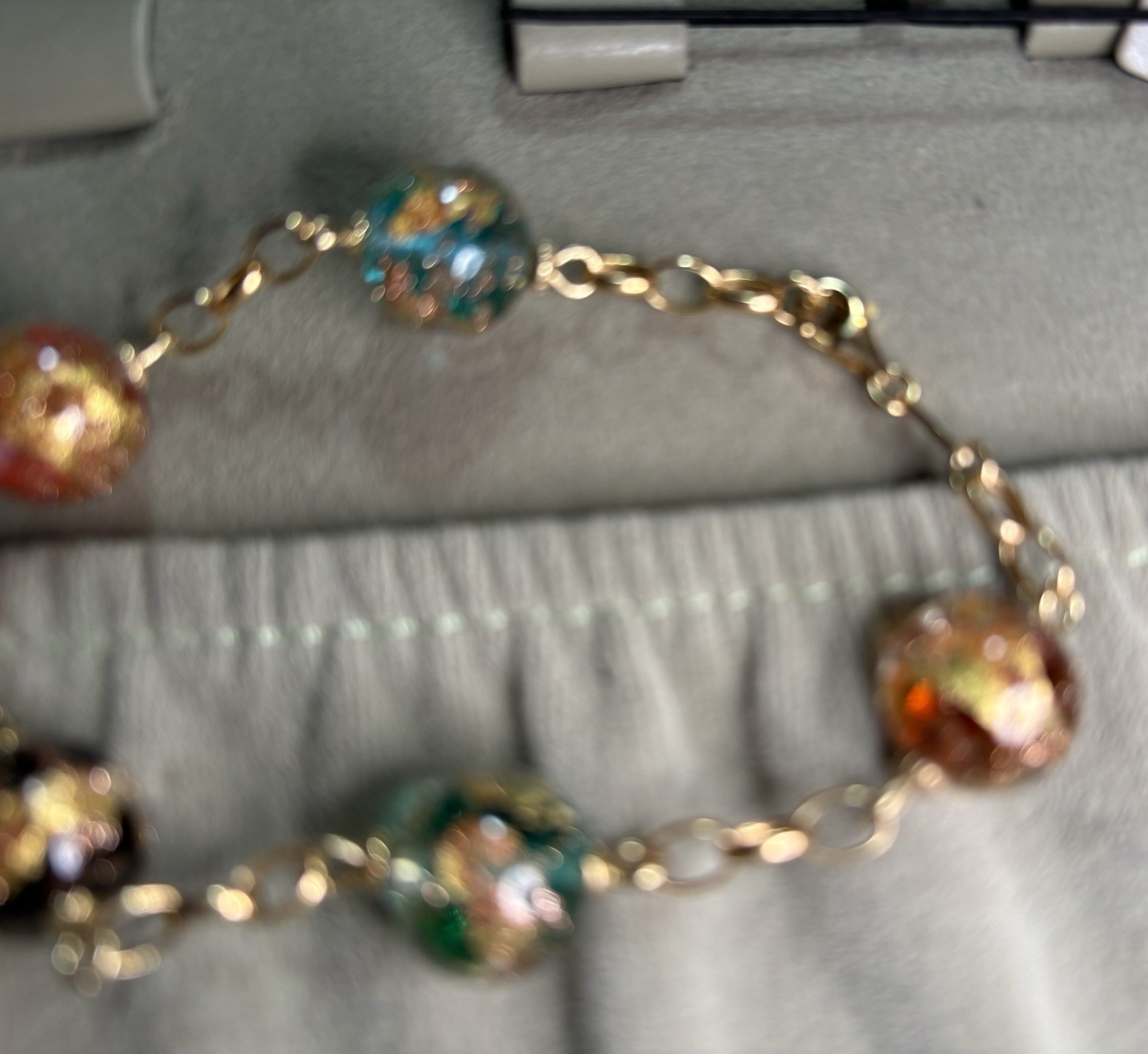 14k Yellow Gold Venetian Murano Glass Bead Link Bracelet 14.93G Sz6.5 Lot #43