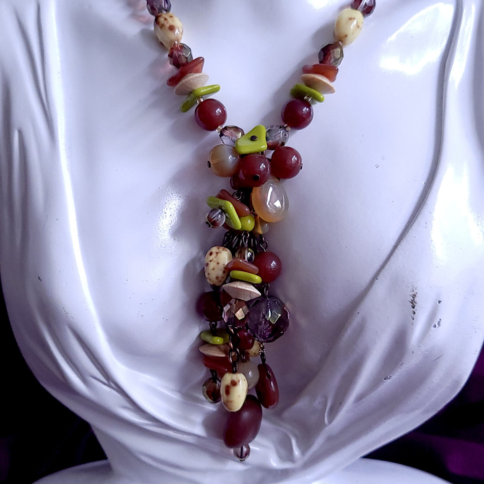 Necklace 16″ Brown Tone Glass Czech Vintage Beads Women’s Jewelry Art Deco Style