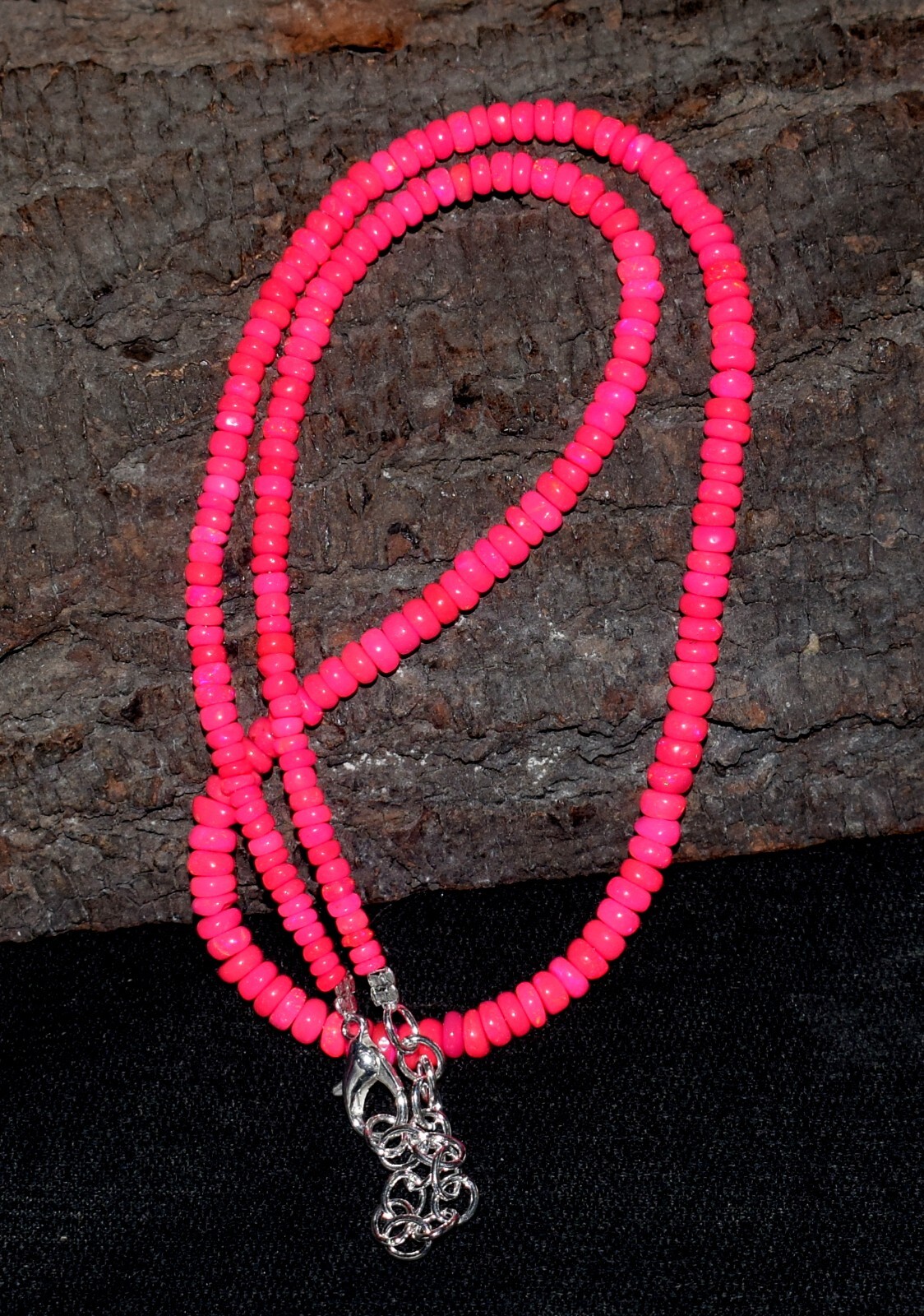 16″Natural Ethiopian Pink Opal Wello Fire Opal Gemstone Bead Necklace 3-4mm