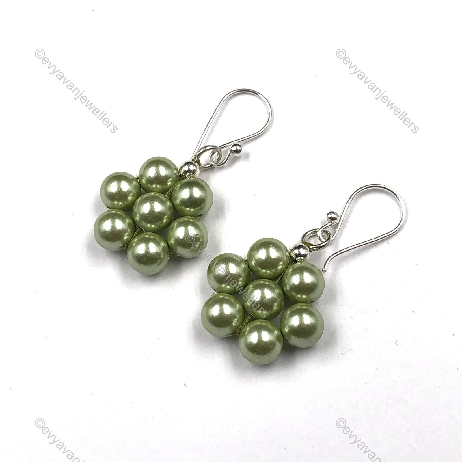 Pearl Green Shell Gemstone 925 Silver Drop/Dangle Beaded Earrings For Girls