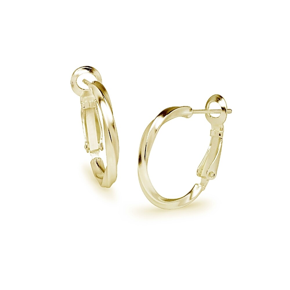 Round Twist Clutchless 2x20mm Hoop Earrings in Gold Plated Sterling Silver