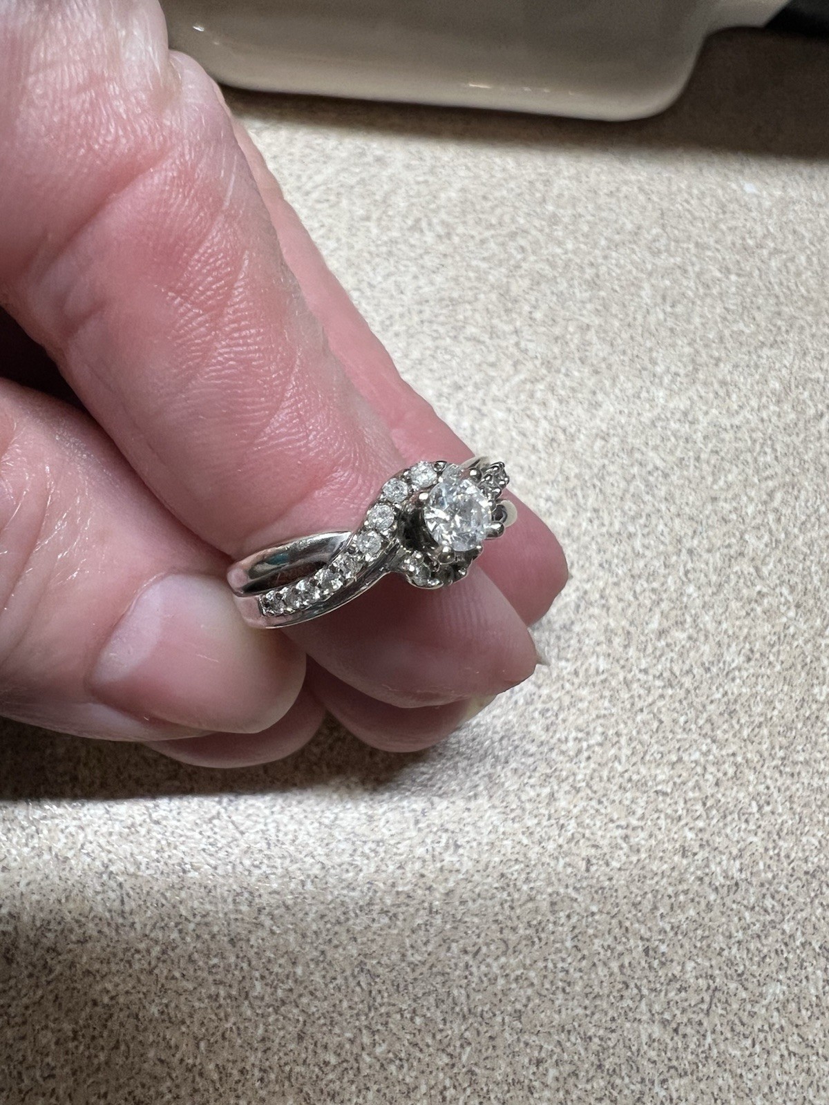 10k White Gold Diamond Engagement Ring Solitaire with Accents Zales