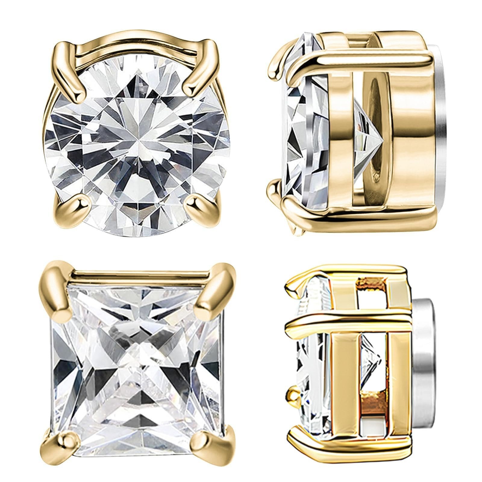 Magnetic Stud Earrings 2 Pairs Stainless Steel Non-Piercing CZ Unisex