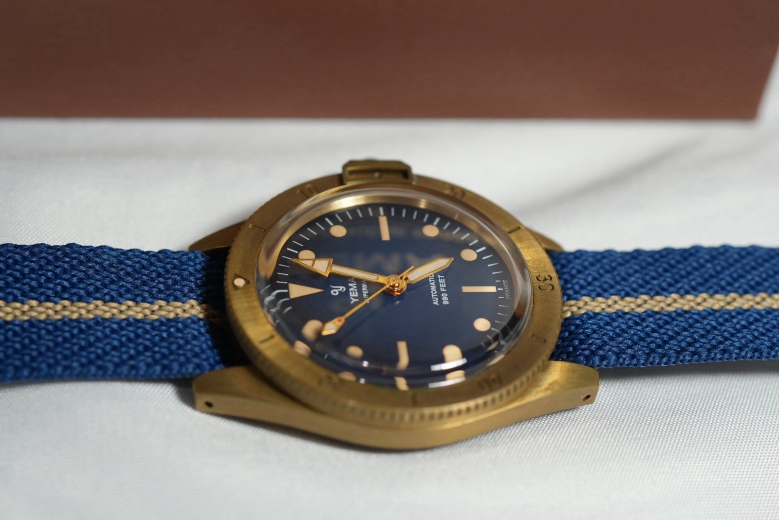 YEMA Superman Bronze Automatic 39mm Blue Dial Diver Date Blue Strap 300m