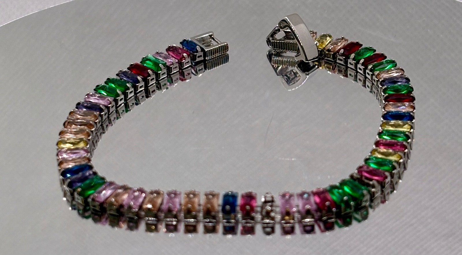 Multi – color tennis bracelet baguette cut simulated stones