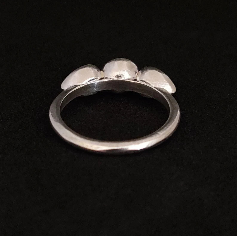 925 Sterling Silver 3-Stone Cup Bezel Ring Round & Pear Gem Stacking Ring