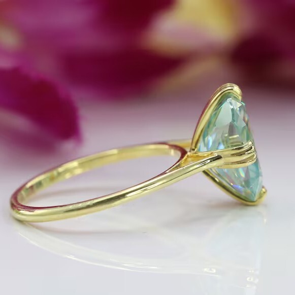 RARE 3Ct Cushion Cut Blue Treated Moissanite Solitaire Wedding Ring 14K Gold FN