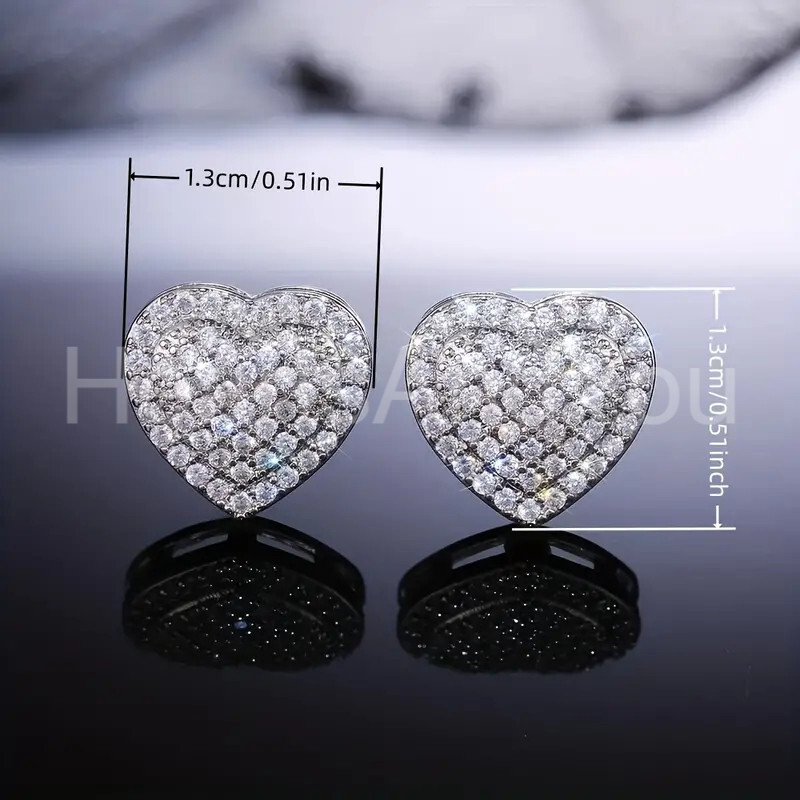 2ct Round Cut Moissanite Puff Heart Stud Valentine Earring 14K White Gold Plated