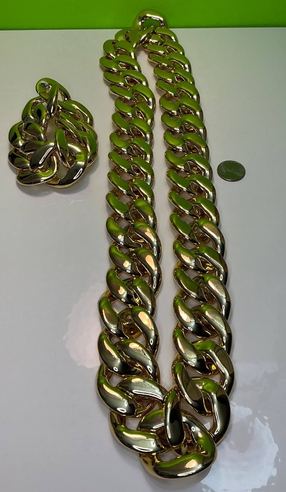 Hip-hop Gold Thick Chain Necklace Bracelet Men Punk Large Plastic New Unisex 36”