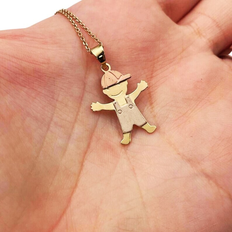 Little Boy Pendant in 14K Gold for Mom Baby Boy Charm for Necklace or Bracelet
