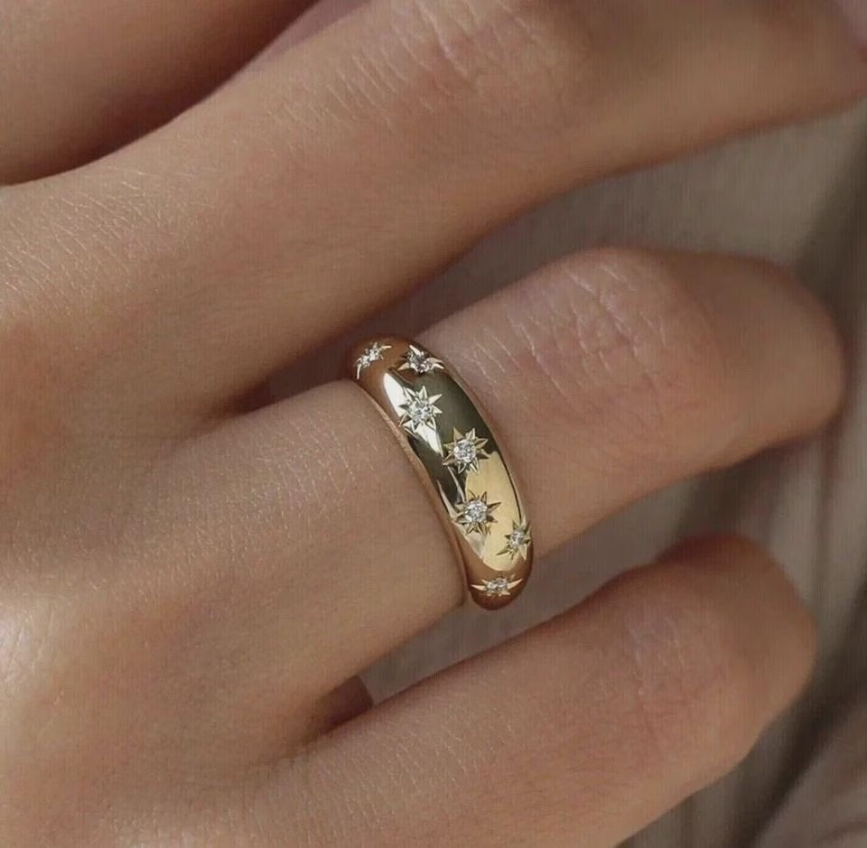 Gypsy Star Ring 14k Yellow Gold Finish 1.00 Ct Lab Created White Diamond