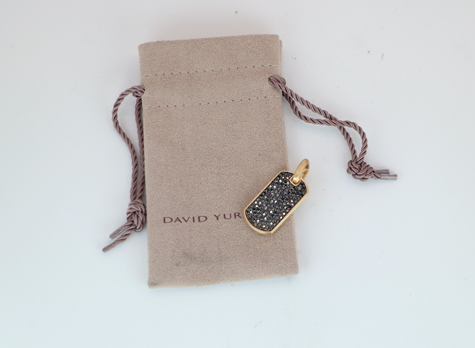 $4,500 David Yurman 18K Yellow Gold Pave Black Diamond 27mm Chevron Tag Pendant