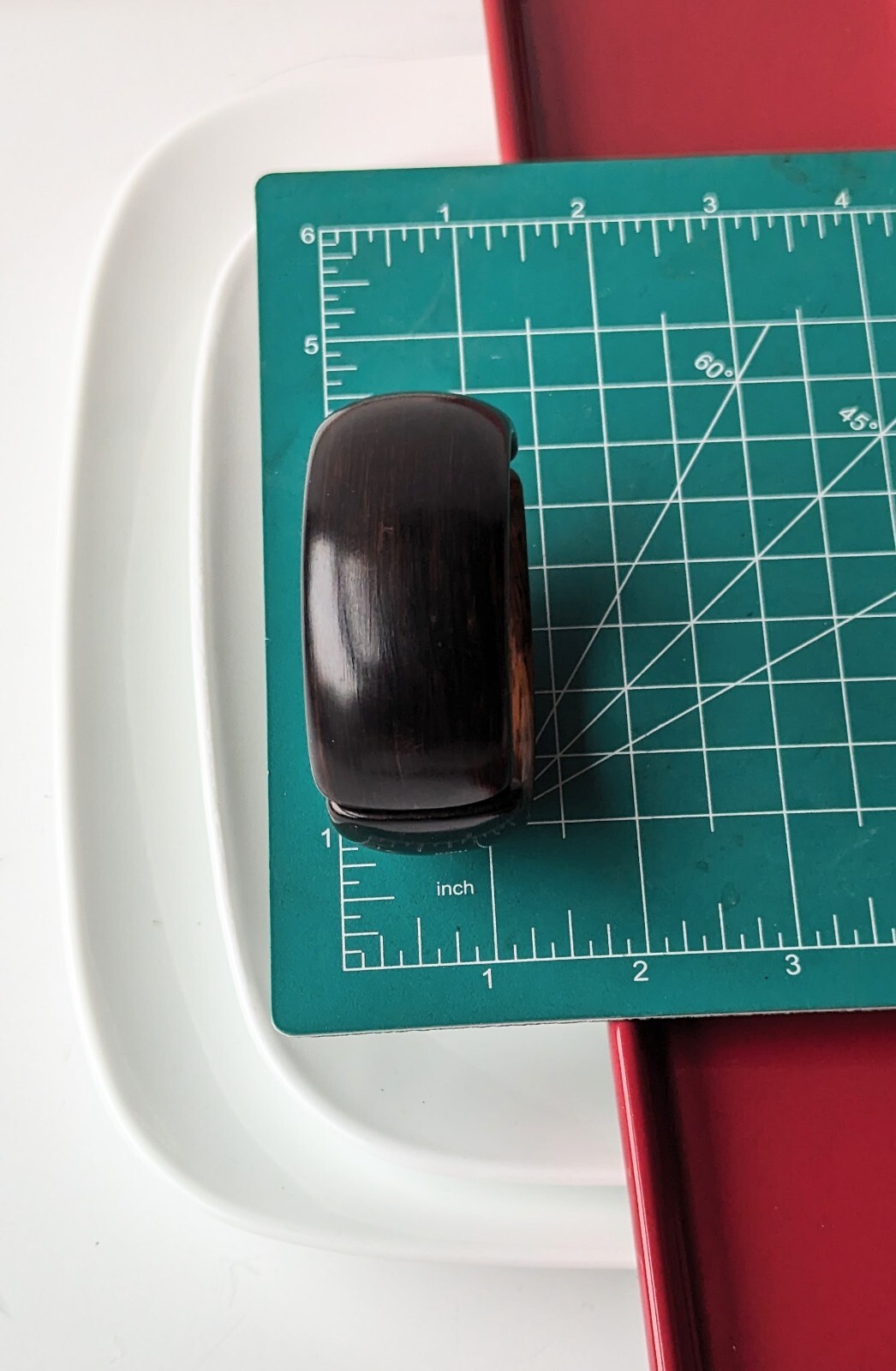Vintage Dark Brown Faux WOOD Lucite Clamper Bangle 1 ¼” Wide Bracelet