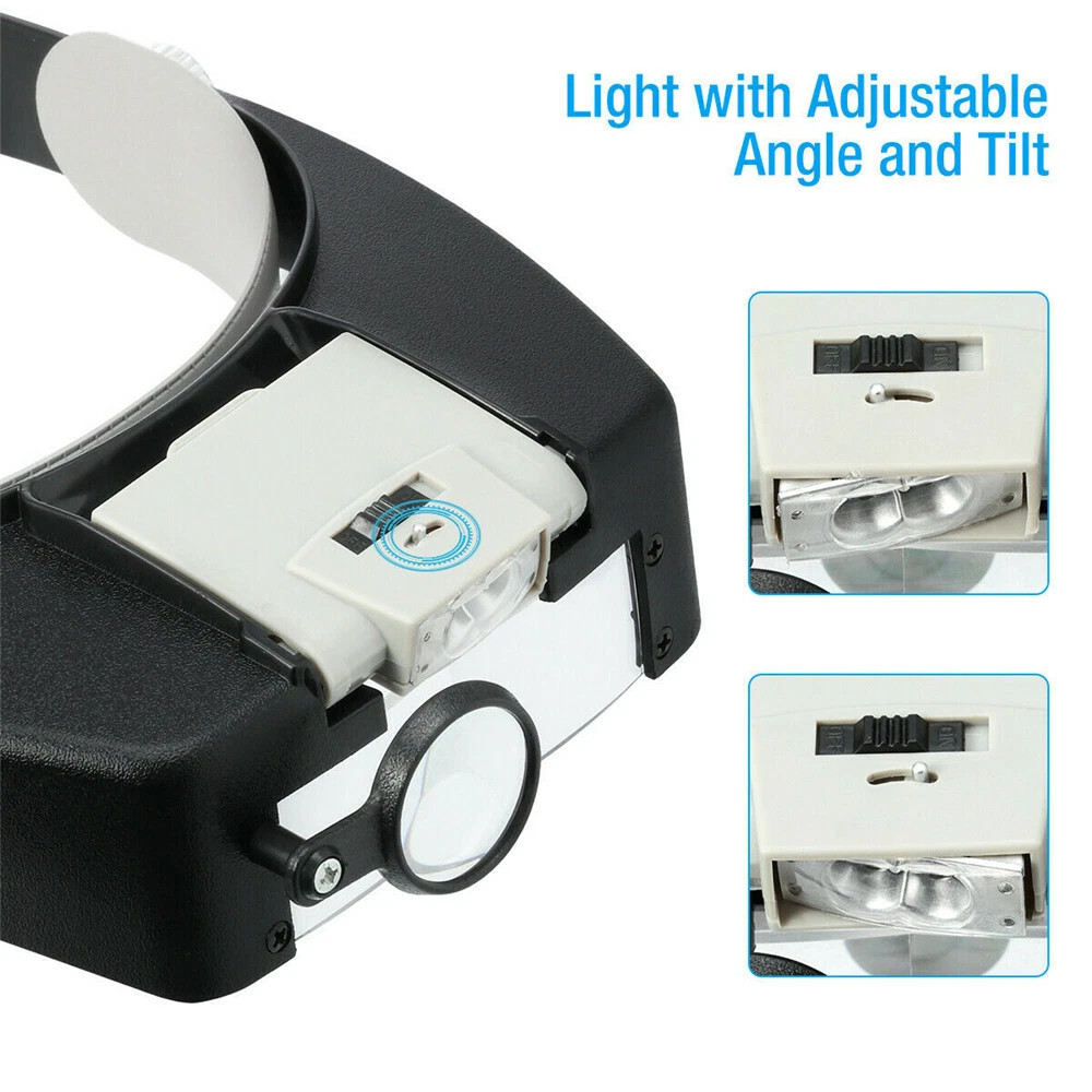 Jewelers Head Headband Magnifier LED Illuminated Visor Magnifying Glasses Loupe