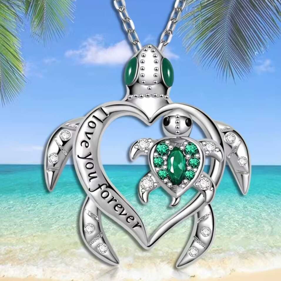 Elegant 925 Sterling Silver Charms Sea Turtle Fashion Jewelry Pendant Necklace