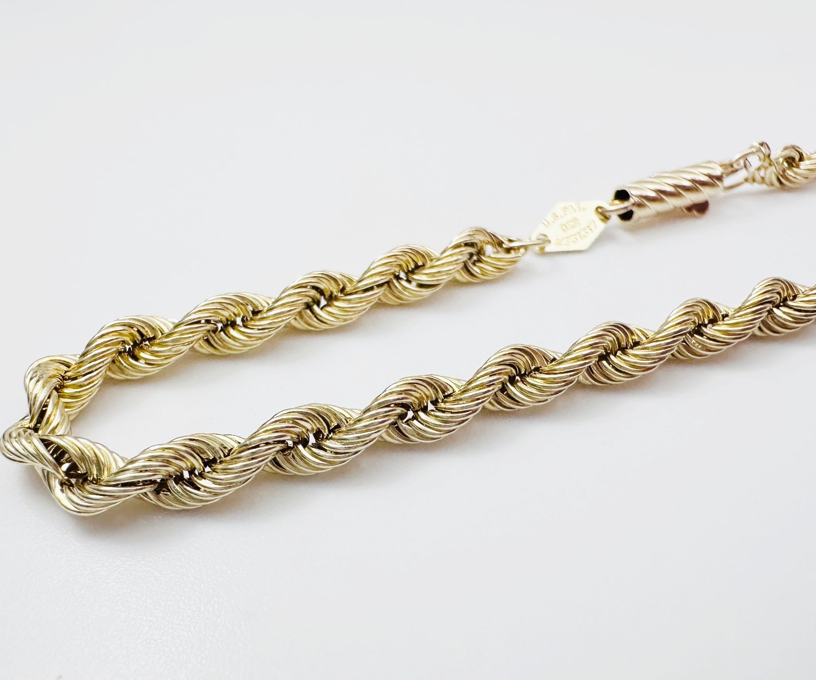 Solid 14K Yellow Gold Classic Rope Link Bracelet w/Safety Latch 3.7mm, 8″, 2.2g