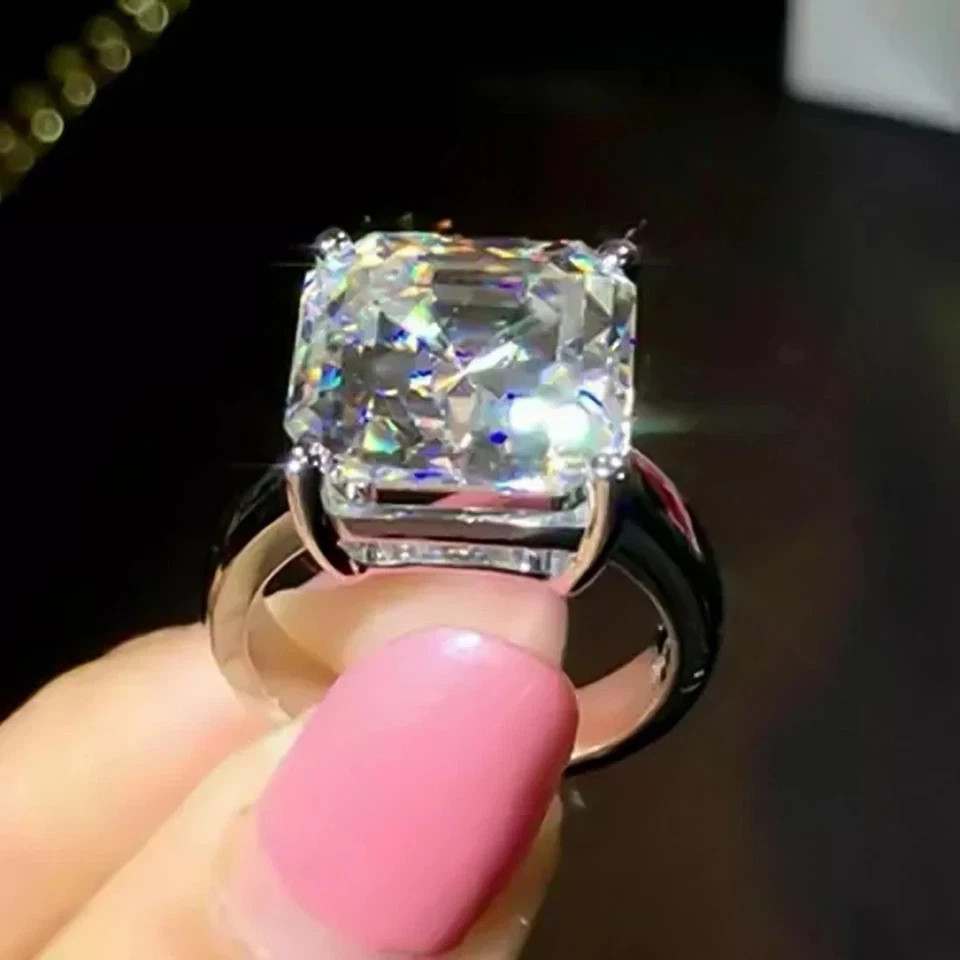 IGI 3 CT Asscher F/VS1 Lab Grown Diamond Women Anniversary Ring 14k White Gold