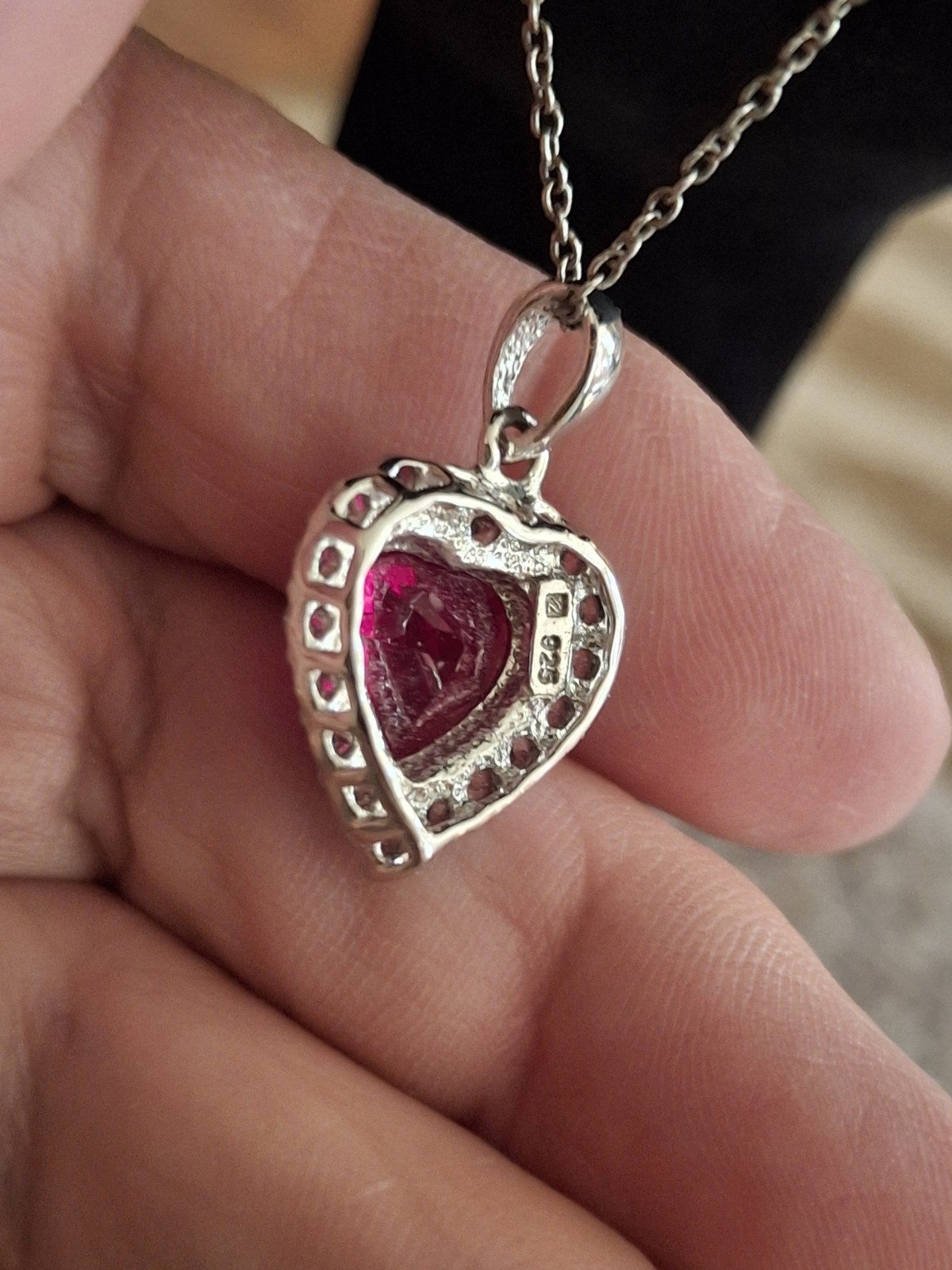 Heart Red And White Cz Sterling Silver Necklace 18in.