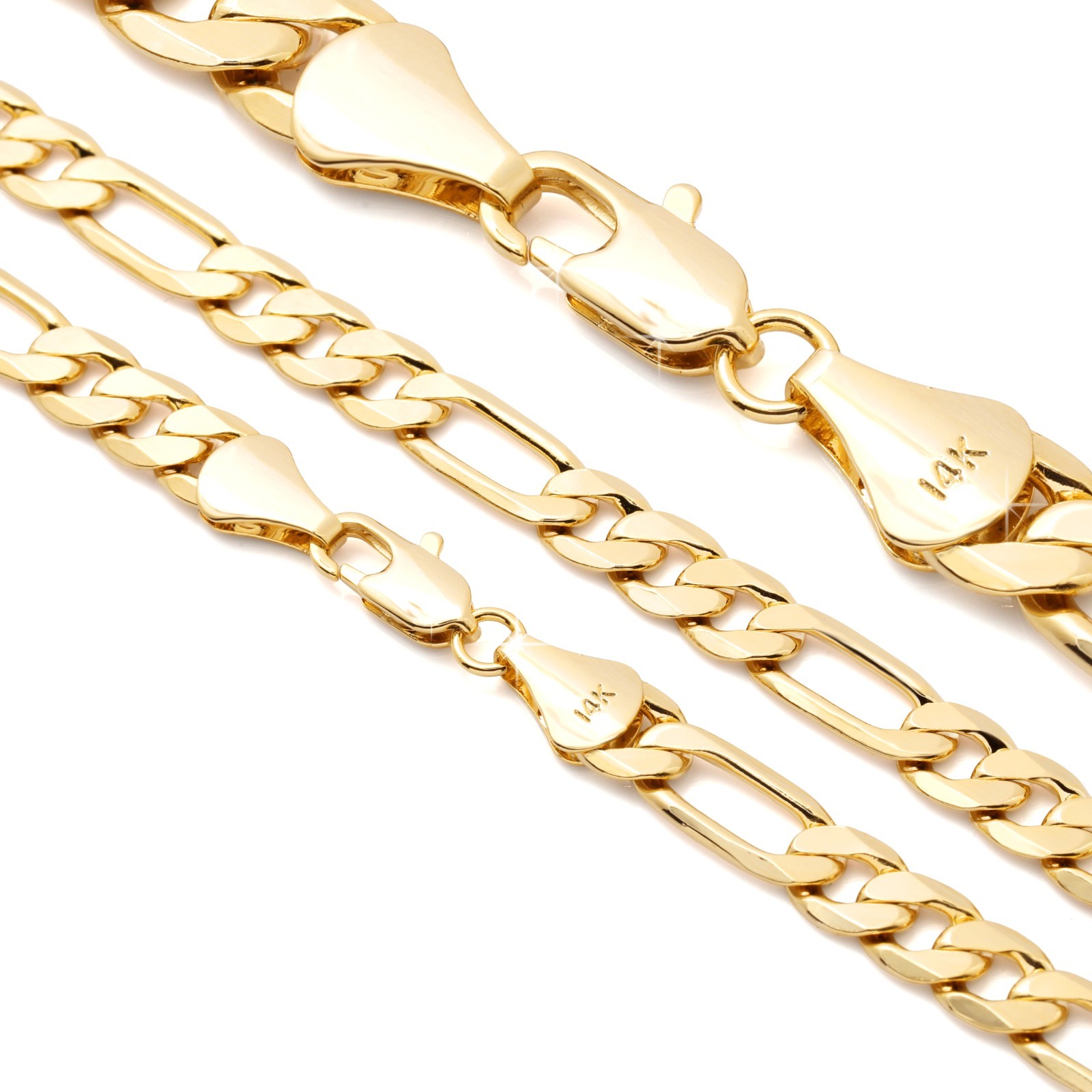 Italy Figaro Chain Link 14K Gold Plated 8mm 24″ Hip Hop Fashion For Men’ & Women