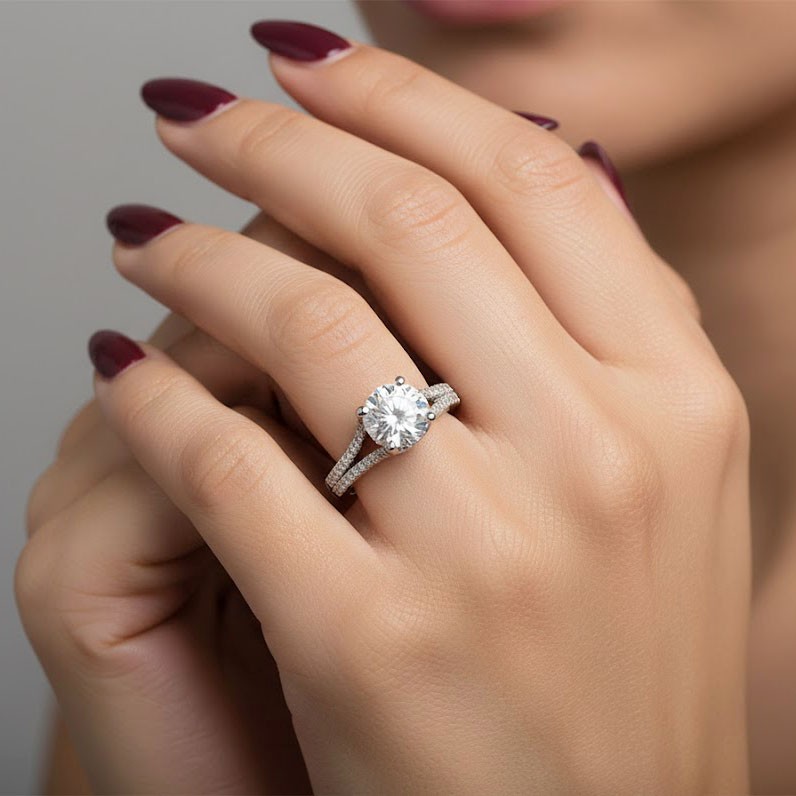Side Stone Engagement Ring Platinum Halo 2.49 CT Round Lab-Grown Diamond E SI1