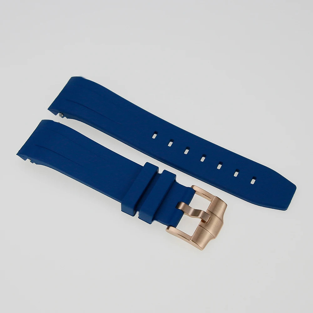 22mm Watch Strap Dark Blue Vulcanized Rubber Curved Ends Solid Buckle For SKX007