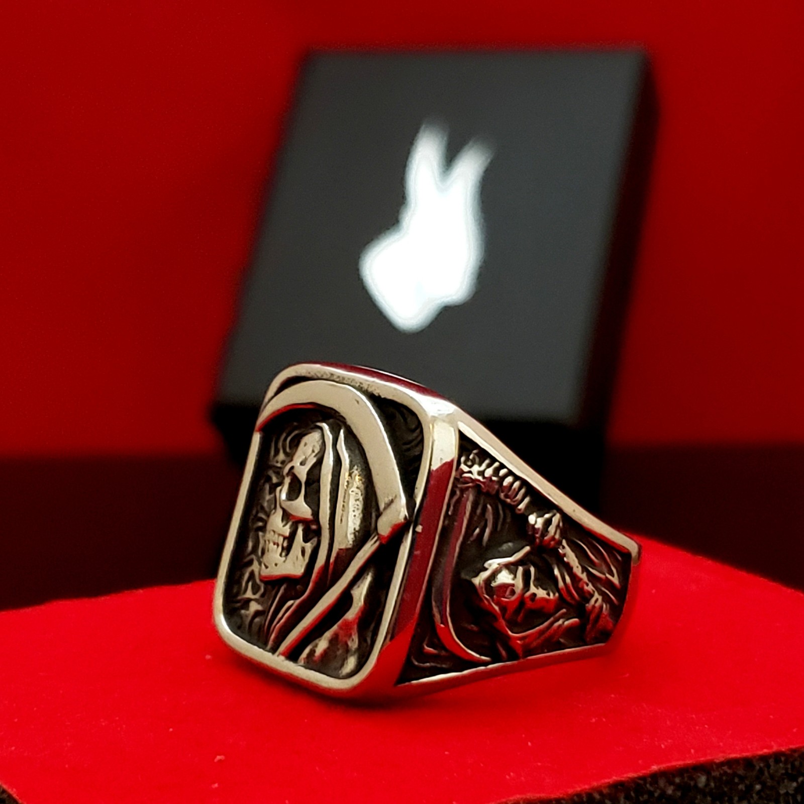 Grim Reaper Signet Ring Gothic Skull Death Stainless Steel Band Jewelry