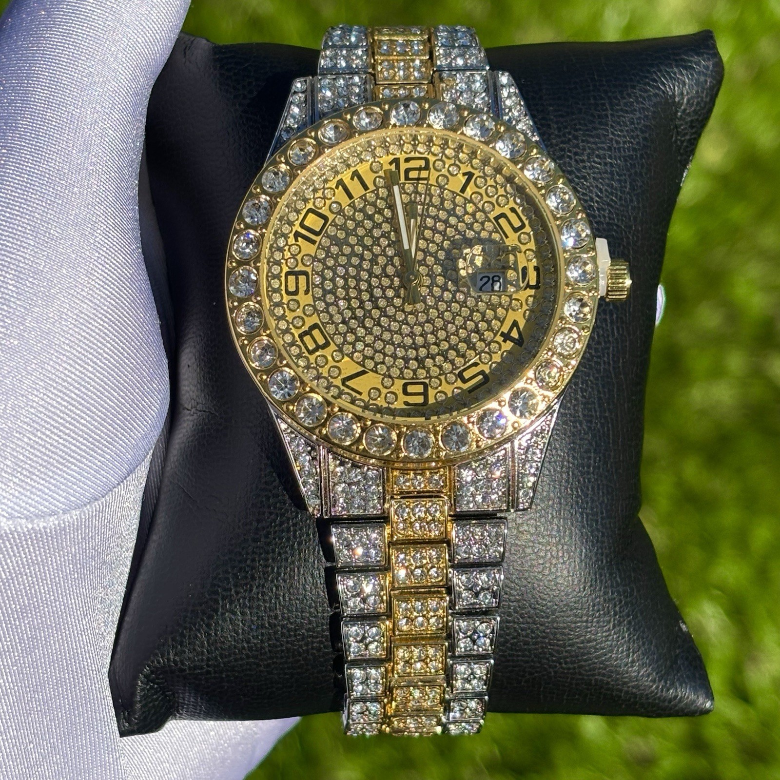VVS Round Dial Iced Out Diamond Watch Hip Hop Watch Two-Tone Gold Silver Color