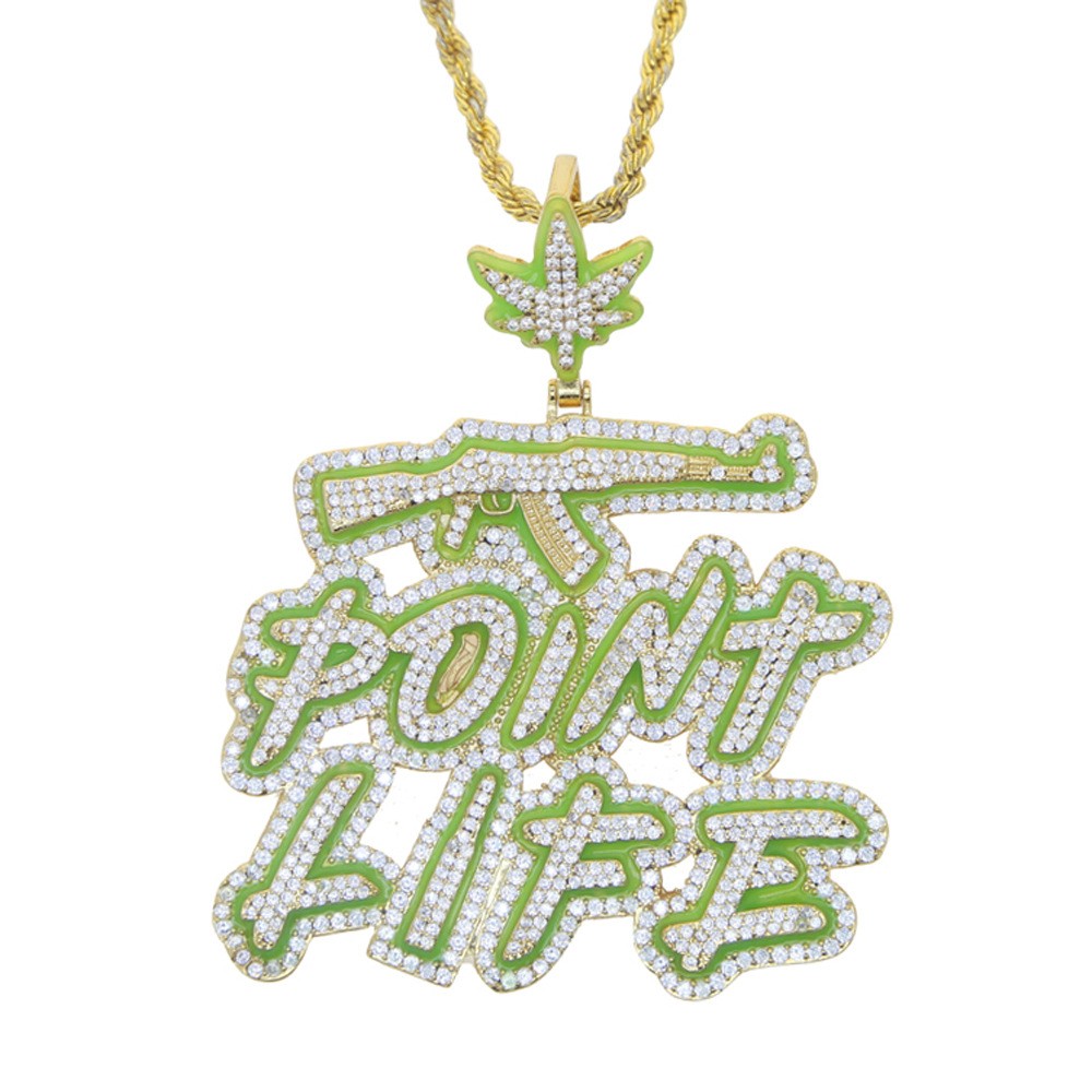 Hip Hop Point Life Pendant Luminous Enamel Necklace Gold Filled Rap Accessories
