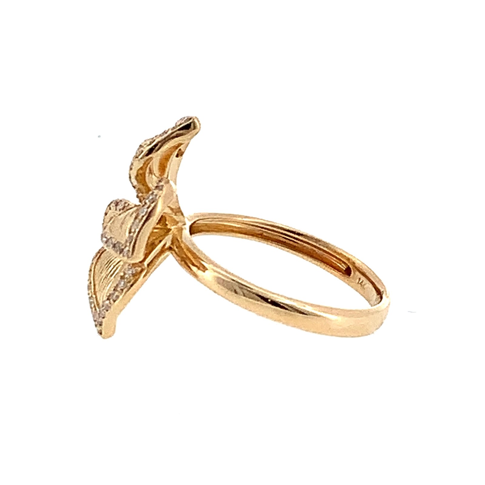 EFFY 14K Gold Pave Round Diamond Accent 5-Petals Ribbed Flower Statement Ring