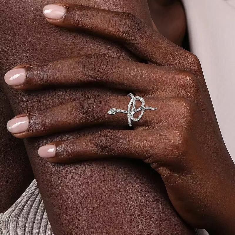Fashion Woman White Plated Sparkling CZ Snake Band Ring Size 6-10