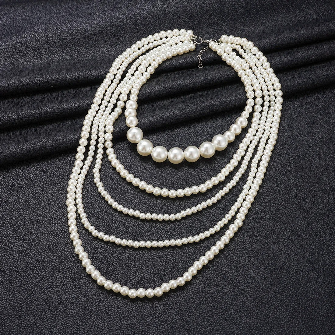 Multi Layer White Faux Pearl Statement Necklace Long Beaded Strand Wedding