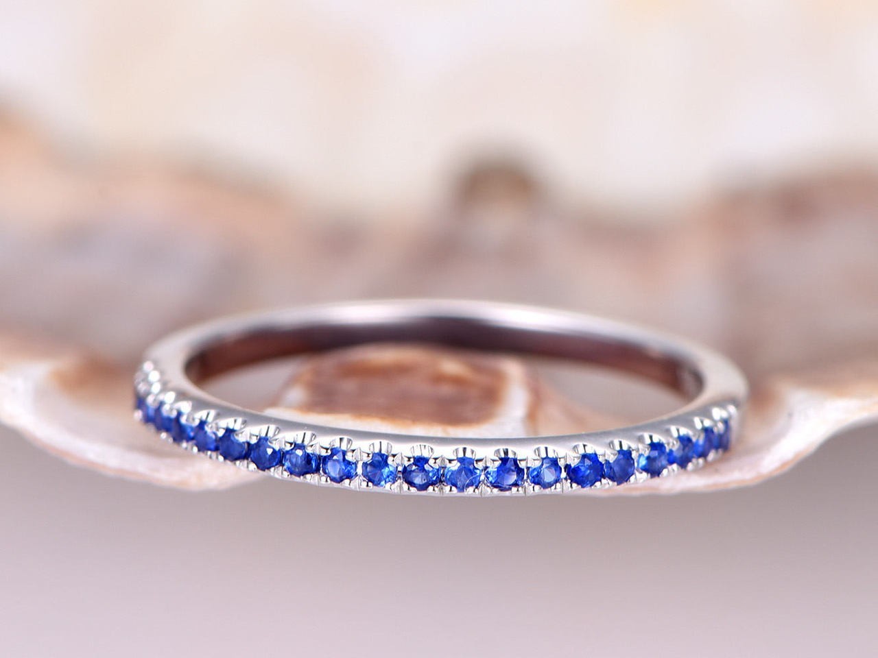 0.25 Ct Round Natural Sapphire Diamond Engagement Ring 14K White Gold Size 7.5