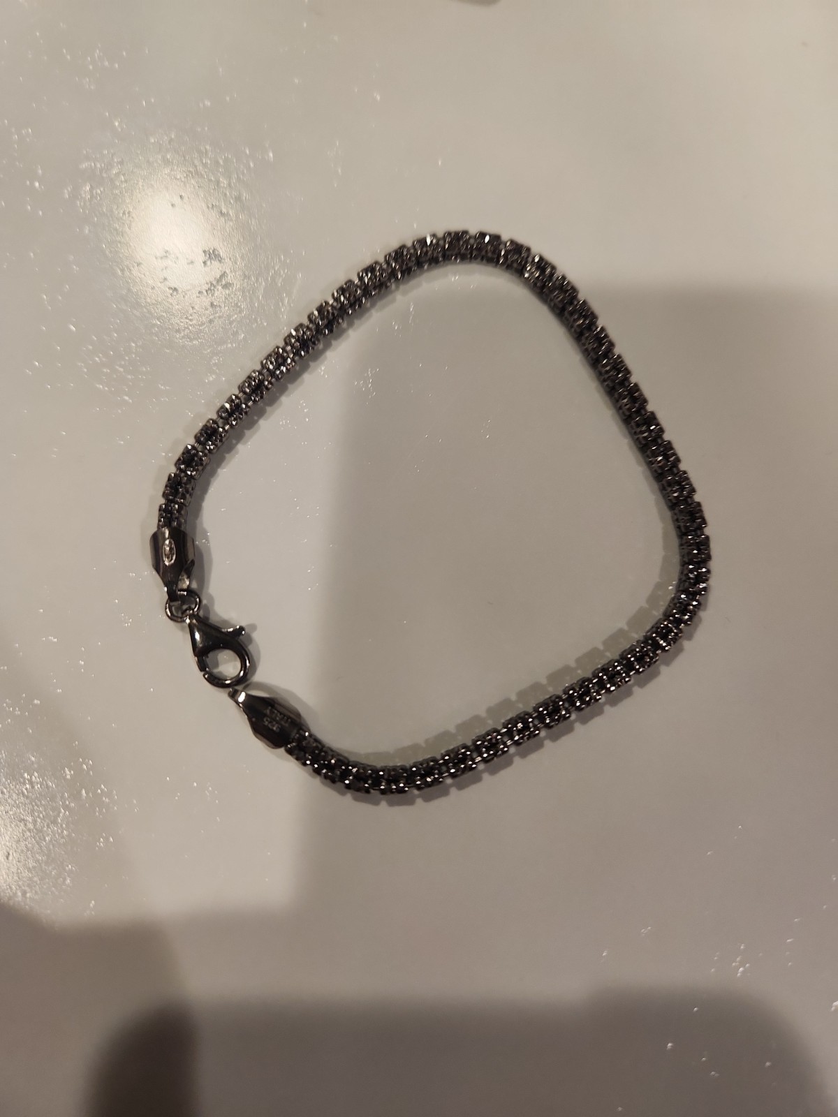 925 Italy Sterling Silver Black Ice Barrel Link Bracelet 8″ Men’s Women’s 3mm
