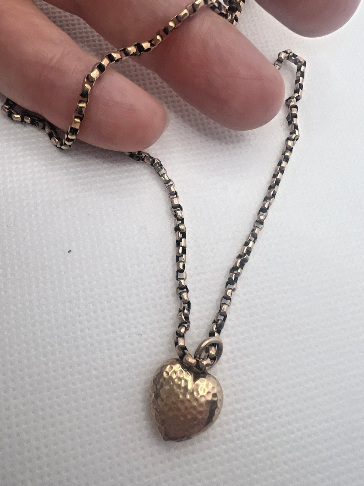 Antique 9ct Rose Gold Belcher Chain & Puffed Heart Pendant, 5.28g
